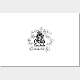 Stitch Ohana BnW Posters and Art